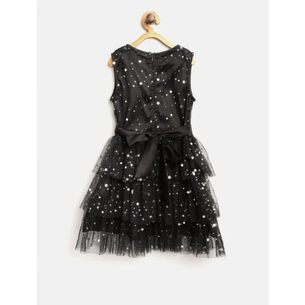 Girl's Net Embellished Sleeveless V-Neck Dress (Black) - Image 4