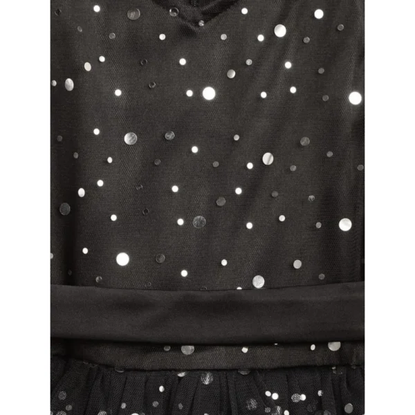 Girl's Net Embellished Sleeveless V-Neck Dress (Black) - Image 3