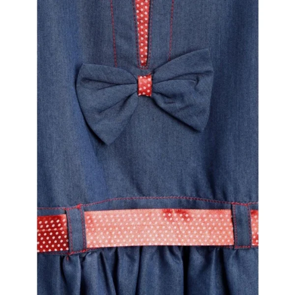 Girl's Denim Solid Sleeveless Round Neck Dress (Blue) - Image 3