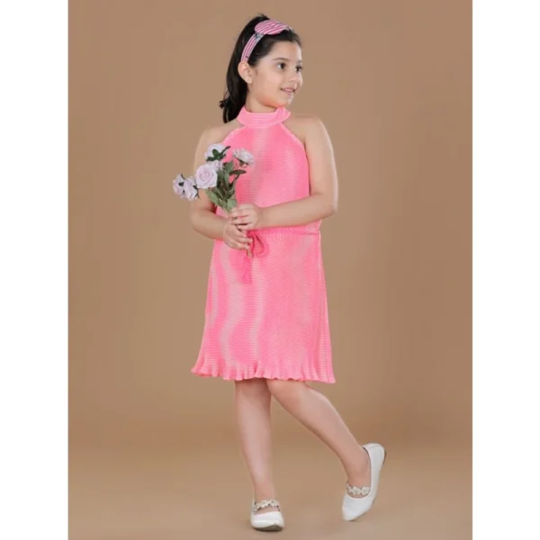 Girl's Polyester Crepe Printed Sleeveless Round Neck Dress (Pink) - Image 3