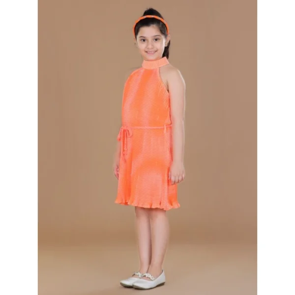 Girl's Polyester Crepe Printed Sleeveless Round Neck Dress (Orange) - Image 4