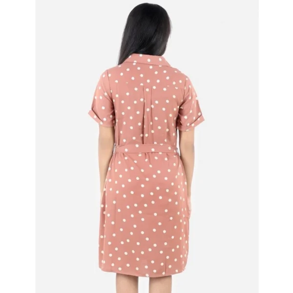 Girl's Polyester Printed Short Sleeve Shirt collar Dress (Brown) - Image 4