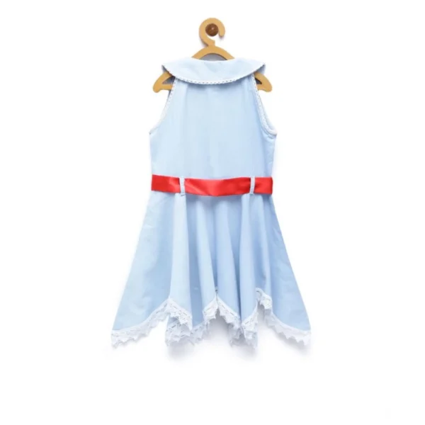 Girl's Denim Lace Solid Sleeveless Shirt collar Dress (Light Blue) - Image 4
