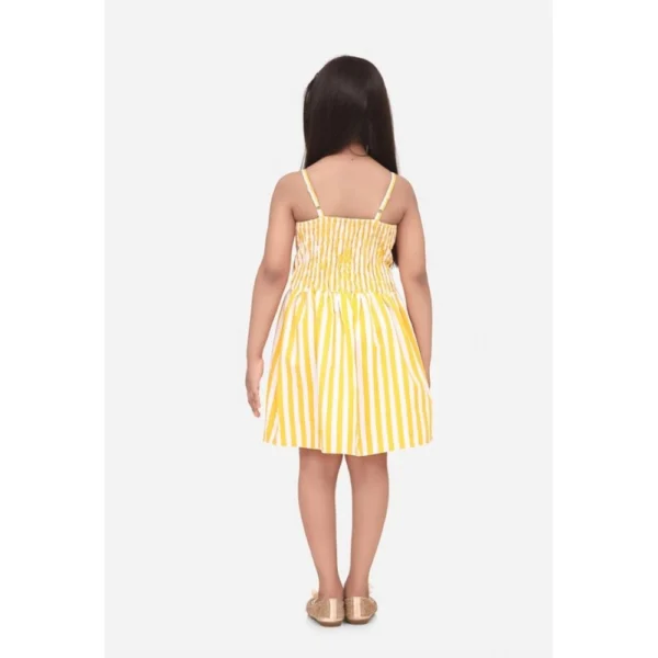 Girl's Polyester Cotton Blend Striped Sleeveless Round Neck Dress (Yellow) - Image 3
