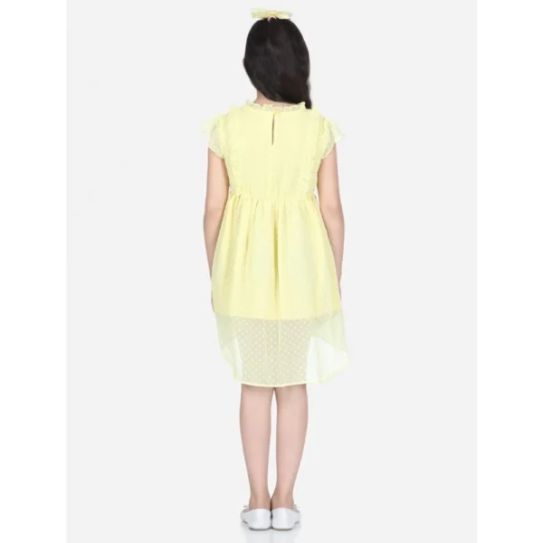Girl's Polyester Solid Short Sleeve Round Neck Dress (Lemon Yellow) - Image 4