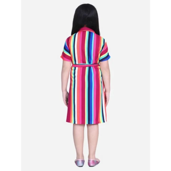 Girl's Polyester Crepe Striped Short Sleeve Shirt collar Dress (Multicolor) - Image 3