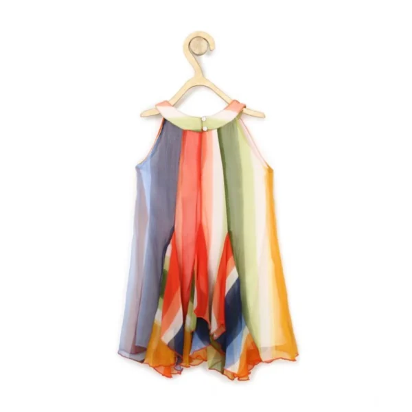 Girl's Chiffon Graphic Sleeveless Round Neck Dress (Orange) - Image 3