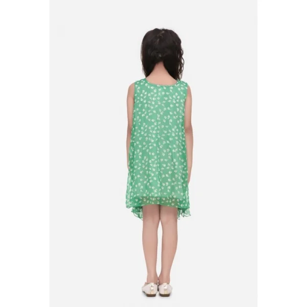 Girl's Chiffon Ruffled Sleeveless Round Neck Dress (Green) - Image 3