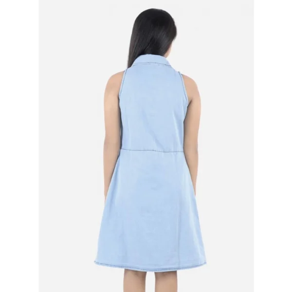 Girl's Denim Solid Sleeveless Shirt collar Dress (Blue) - Image 4