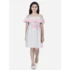 Girl's Cotton Printed Sleeveless Shoulder Straps Dress (Beige-Pink)