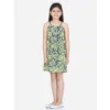 Girl's Polyester Floral Printed Short Sleeve Round Neck Dress (Blue-Yellow)