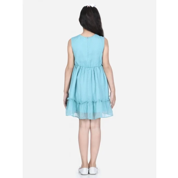 Girl's Polyester Dobby Floral Printed Sleeveless Round Neck Dress (Blue) - Image 4