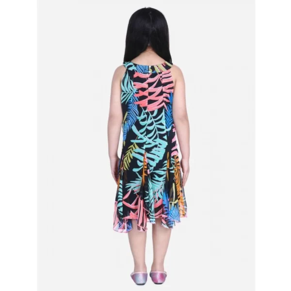 Girl's Polyester Crepe Floral Printed Sleeveless Round Neck Dress (Multicolor) - Image 3