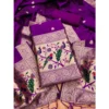 Women's Banarasi Silk Printed Unstitched Salwar Suit Material With Dupatta (Purple, 3Mtrs)