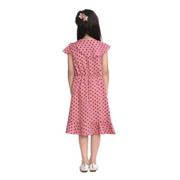 Girl's Polyester Crepe Printed Flutter V-Neck Dress (Pink) - Image 2