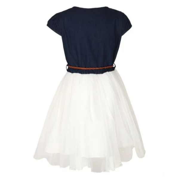 Girl's Denim Embroidery Short Sleeve Round Neck Dress (White) - Image 4