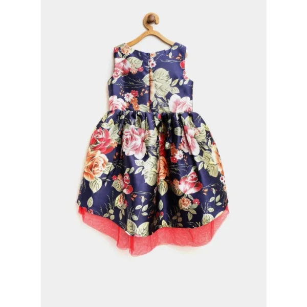 Girl's Polyester  Net Net Inset Sleeveless Round Neck Dress (Navy Blue) - Image 4