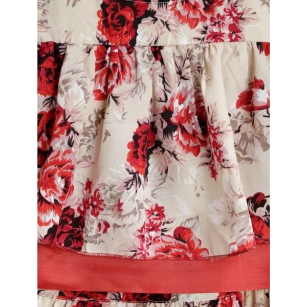 Girl's Polyester Crepe Printed Short Sleeve Cold Shoulder Neck Dress (Cream-Red) - Image 3