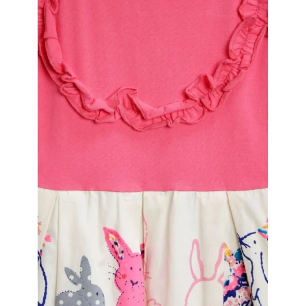 Girl's Cotton Printed Short Sleeve Round Neck Dress (Pink-White) - Image 4