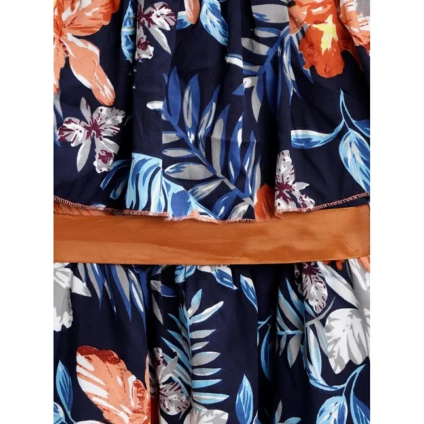 Girl's Polyester Crepe Floral Printed Bell Sleeve Cold Shoulder Neck Dress (Multicolor) - Image 3