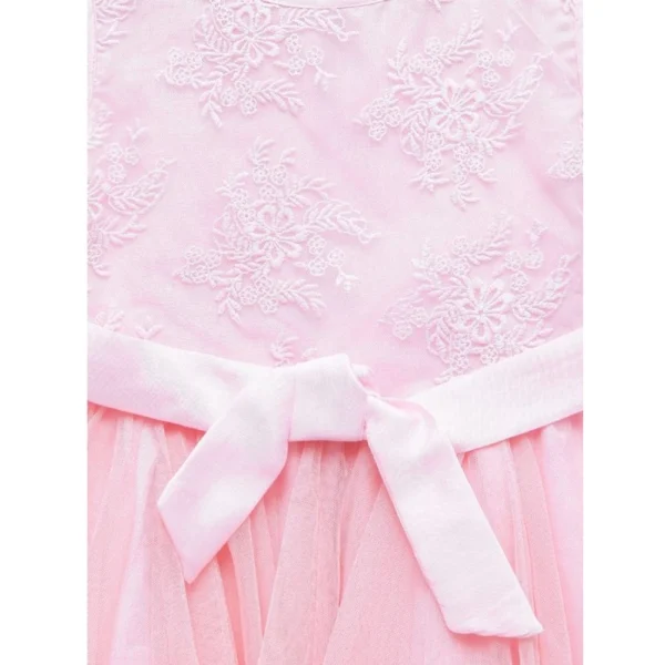Girl's Polyester  Net Floral Printed Sleeveless Round Neck Dress (Light Pink) - Image 3