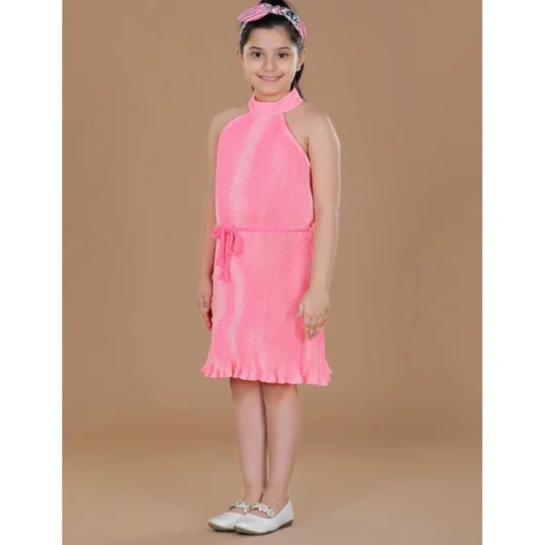 Girl's Polyester Crepe Printed Sleeveless Round Neck Dress (Pink) - Image 4