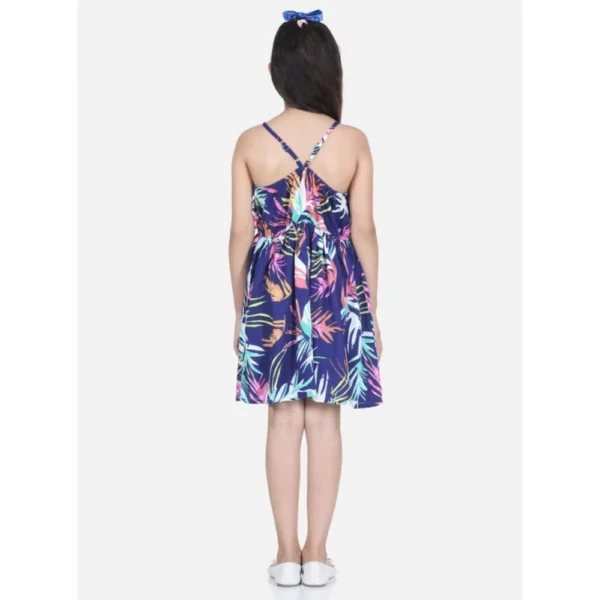 Girl's Rayon Printed Sleeveless Round Neck Dress (Blue) - Image 4