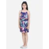 Girl's Rayon Printed Sleeveless Round Neck Dress (Blue)