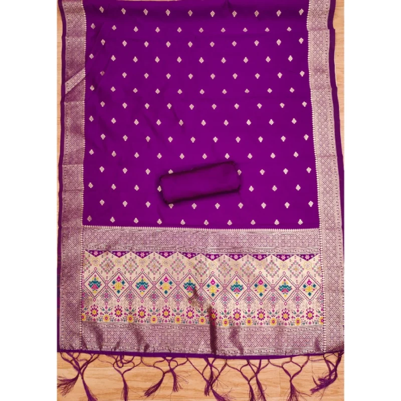 Alternative view of Women's Banarasi Silk Printed Unstitched Salwar Suit Material With Dupatta (Purple, 3Mtrs)