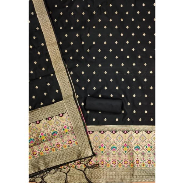 Women's Banarasi Silk Printed Unstitched Salwar Suit Material With Dupatta (Black, 3Mtrs) - Image 3