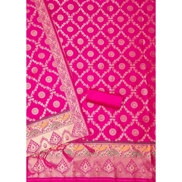 Women's Banarasi Silk Printed Unstitched Salwar Suit Material With Dupatta (Pink, 3Mtrs) - Image 3
