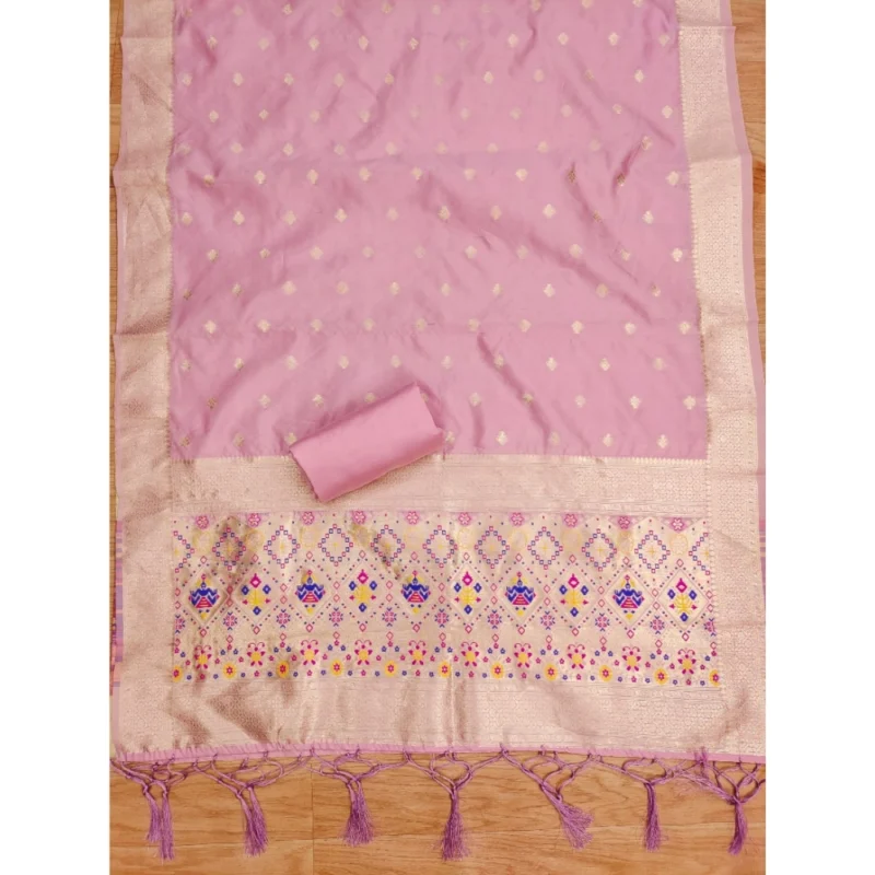 Alternative view of Women's Banarasi Silk Printed Unstitched Salwar Suit Material With Dupatta (Light Pink, 3Mtrs)