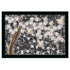 Flower Painting Vinyl Sparkle Coated with Synthetic Photo Frame (Multicolor)