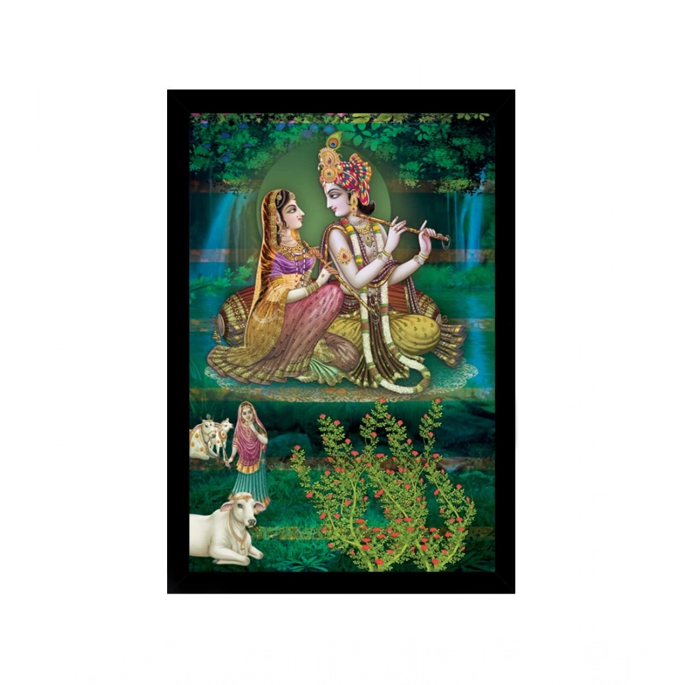 Radha Krishna Painting with Synthetic Photo Frame (Multicolor)