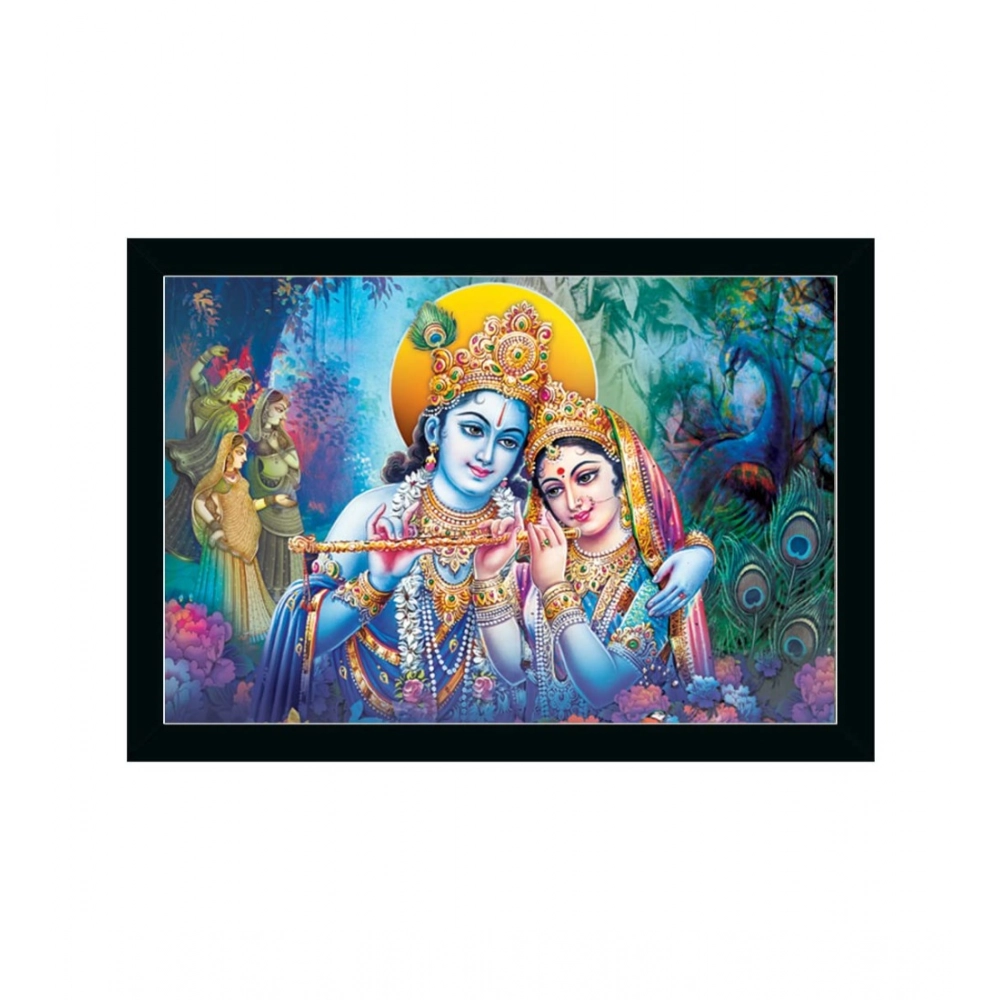 Radha Krishna Painting with Synthetic Photo Frame (Multicolor)