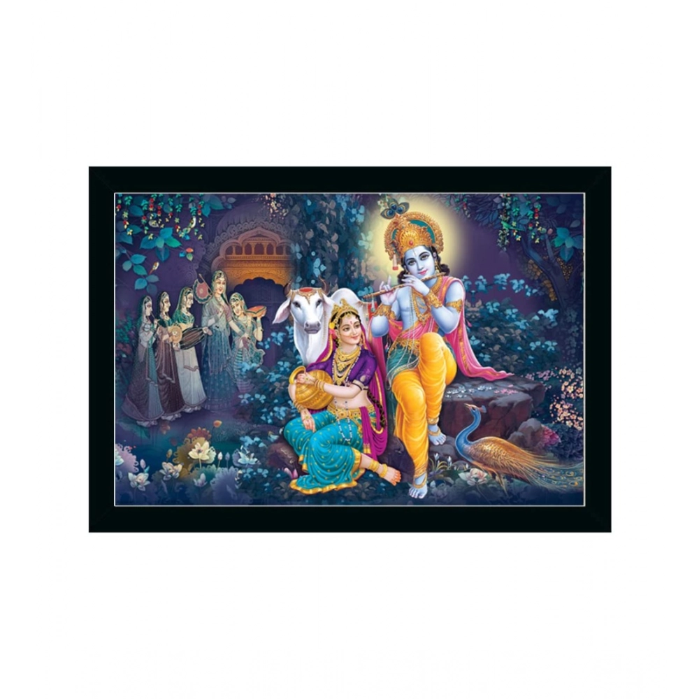 Radha Krishna Painting with Synthetic Photo Frame (Multicolor)