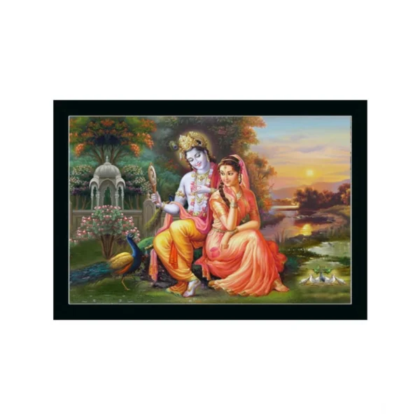 Radha Krishna Painting with Synthetic Photo Frame (Multicolor)