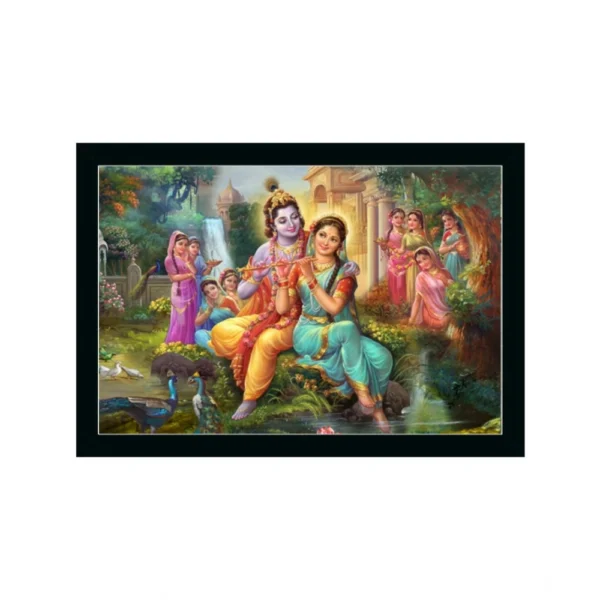 Radha Krishna Painting with Synthetic Photo Frame (Multicolor)
