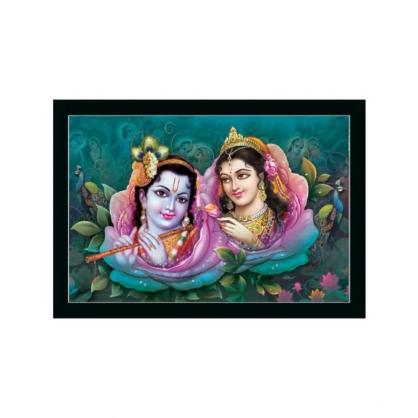 Radha Krishna Painting with Synthetic Photo Frame (Multicolor)