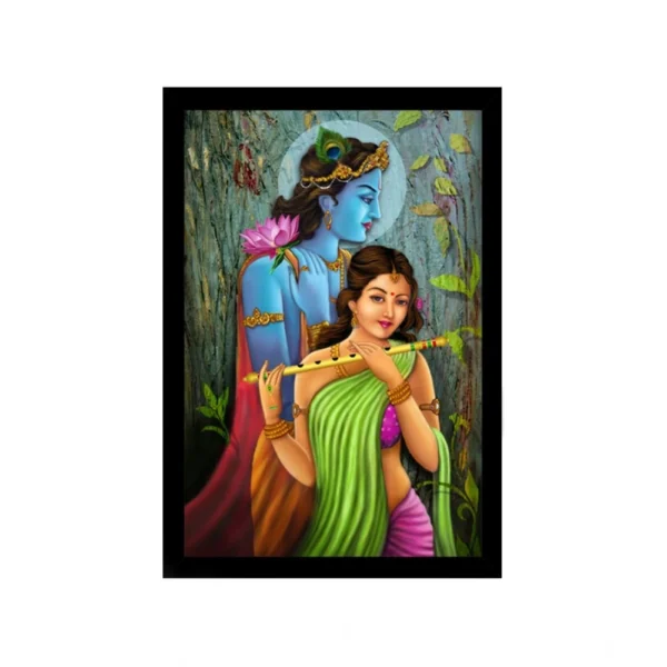 Radha Krishna Painting with Synthetic Photo Frame (Multicolor)