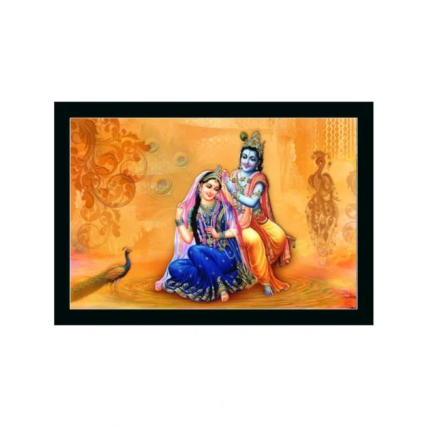 Radha Krishna Painting with Synthetic Photo Frame (Multicolor)