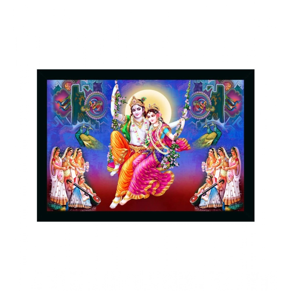 Radha Krishna Painting with Synthetic Photo Frame (Multicolor)