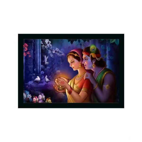 Radha Krishna Painting Vinyl Sparkle Coated with Synthetic Photo Frame (Multicolor)