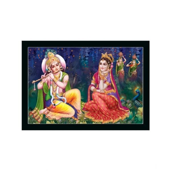 Radha Krishna Painting with Synthetic Photo Frame (Multicolor)