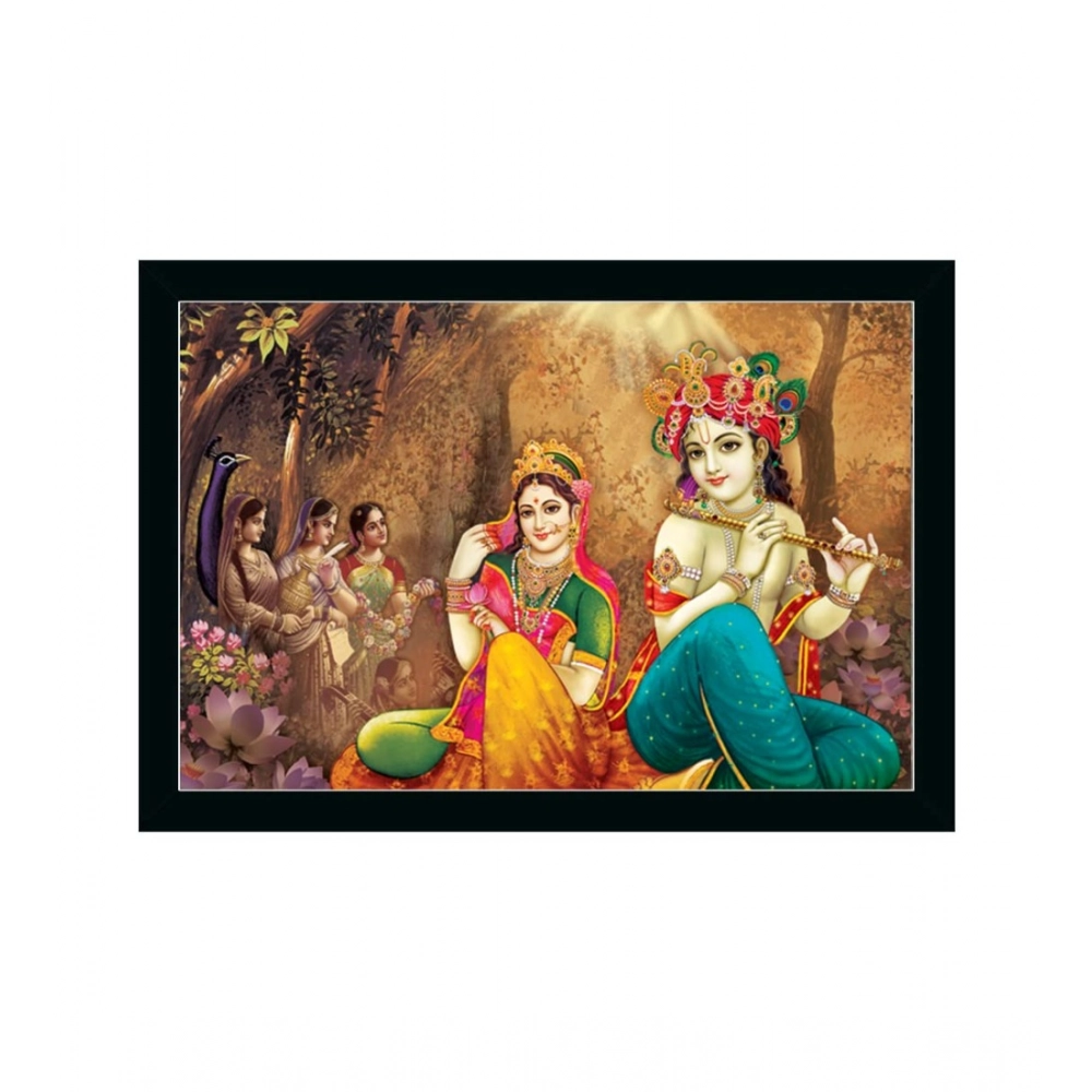 Radha Krishna Painting with Synthetic Photo Frame (Multicolor)