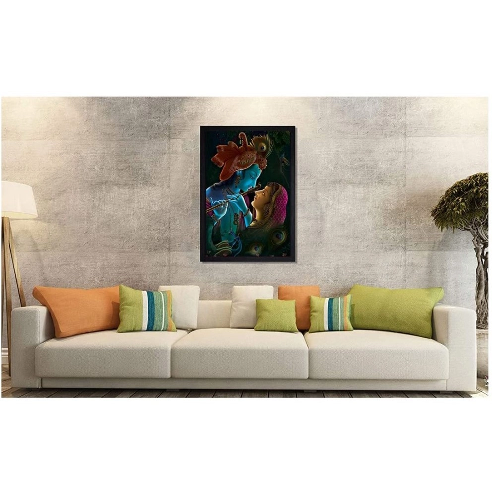 Radha Krishna Painting with Synthetic Photo Frame (Multicolor) - Image 2
