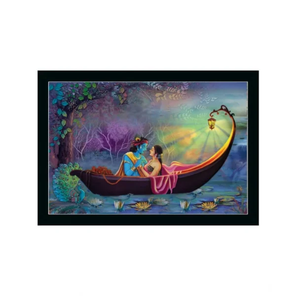 Radha Krishna Painting with Synthetic Photo Frame (Multicolor)