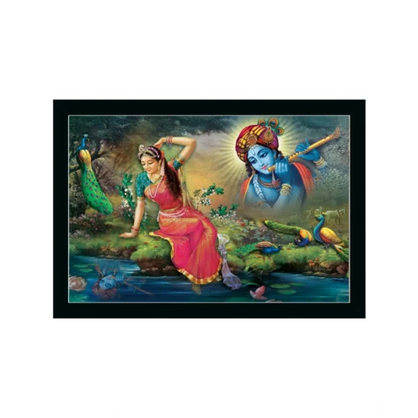 Radha Krishna Painting with Synthetic Photo Frame (Multicolor)
