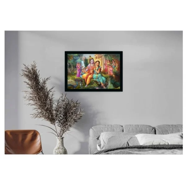 Radha Krishna Painting with Synthetic Photo Frame (Multicolor) - Image 2