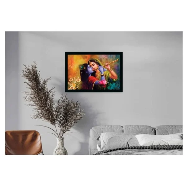 Radha Krishna Painting with Synthetic Photo Frame (Multicolor) - Image 2